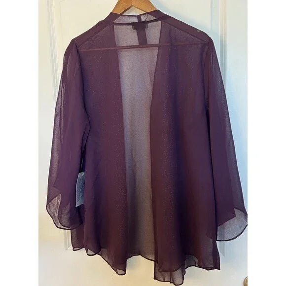 Catherine's 20W Petite Size Beaded Sheer Chiffon Kimono Cardigan Plum Open Front - Picture 5 of 9
